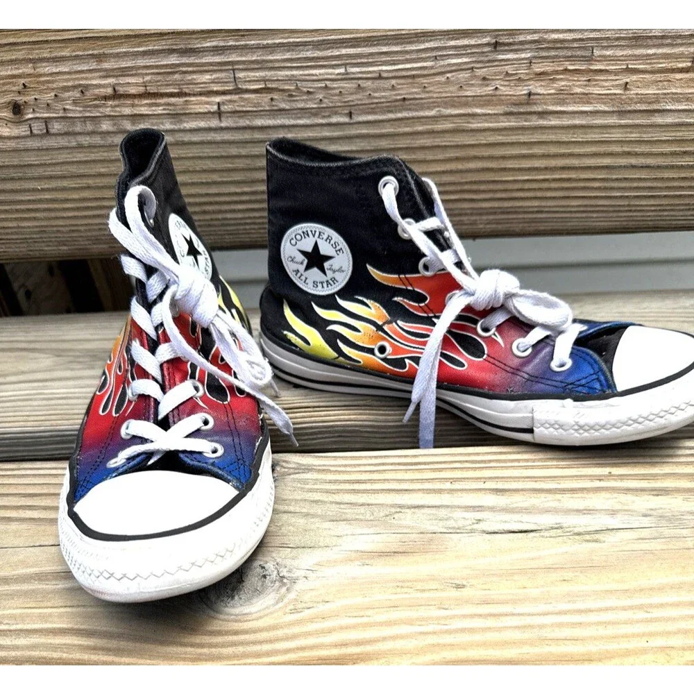 Converse Chuck Taylor All Star Cars Flames High Top Sneakers Kids 4.5 Womens 6.5